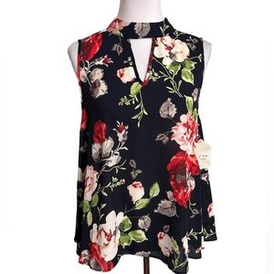 Altar'd State Floral Keyhole Blouse Black and Red